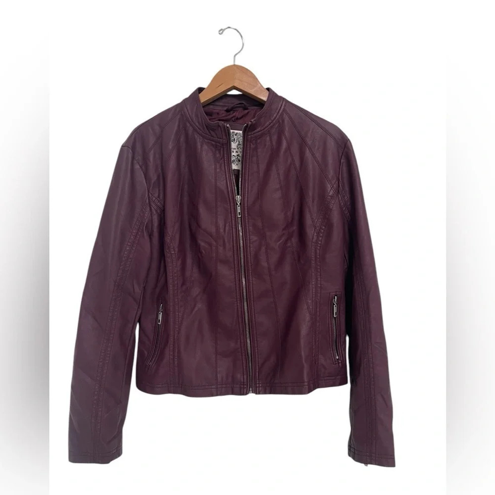 Made By Johnny Women’s Faux Leather Zip Up Moto Biker Jacket